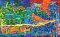 Gerson Corzo - PAISAJE BAJANDO AL CHICAMOCHA - Díptico - Mixta sobre tela - 105 x 170 cms - 2014